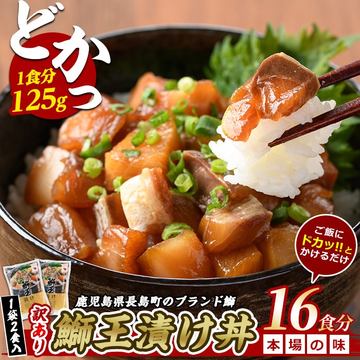 ぶりの王様「 鰤王 」 漬け鰤王（ぶりおう）8袋 16食分 ご飯のお供 漬け丼 で旨味が抜群に味わえる 長島町 特産品 ブランド ぶり 鰤 ブリ 切り身 真空 冷凍 刺身 漬け魚 漬け海鮮 漬け切り身