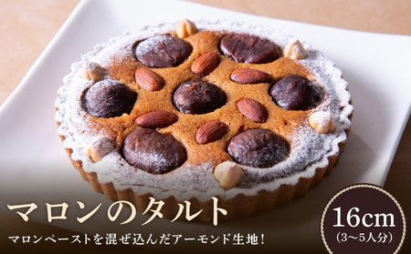 マロンのタルト 16cm 渋皮マロンをトッピング マロンペースト アーモンド生地 焼き菓子 ドイツ菓子 誕生日 奈良県 生駒市 お取り寄せ タルト ケーキ スイーツ デザート おやつ 洋菓子 熨斗対応 冷凍 送料無料