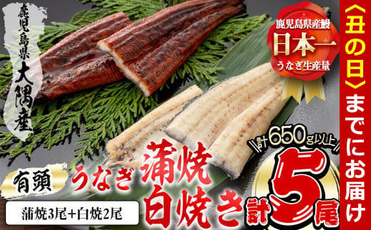 【丑の日までに配送】楠田の極うなぎ 蒲焼き3尾・白焼き2尾 130g以上×5尾(計650g以上) c0-093-us