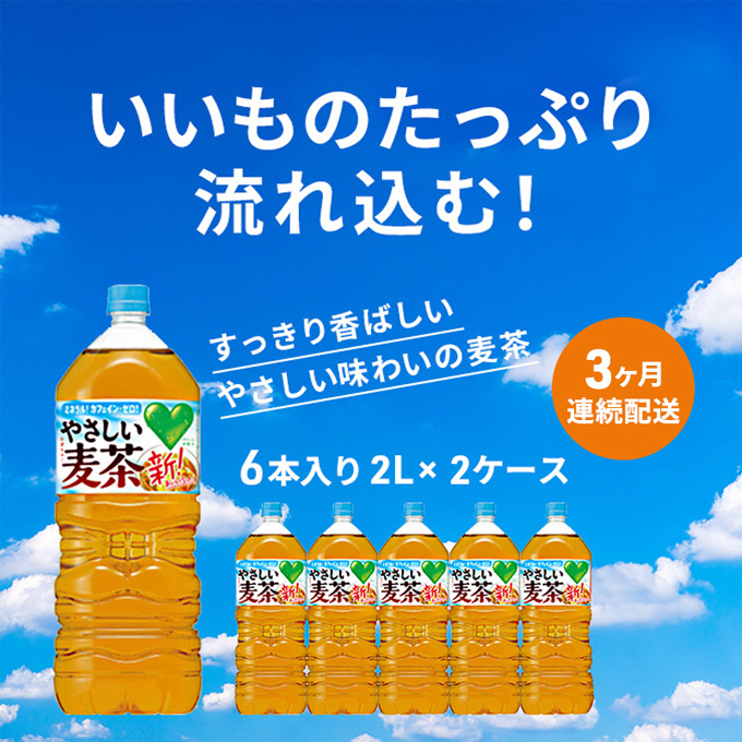 麦茶 定期便 3ヶ月 GREEN DA・KA・RA やさしい麦茶 2L × 12本(2ケース) サントリー ペットボトル 茶 お茶 飲料 飲み物 ドリンク 備蓄 常温 常温保存 カフェイン ゼロ カロ