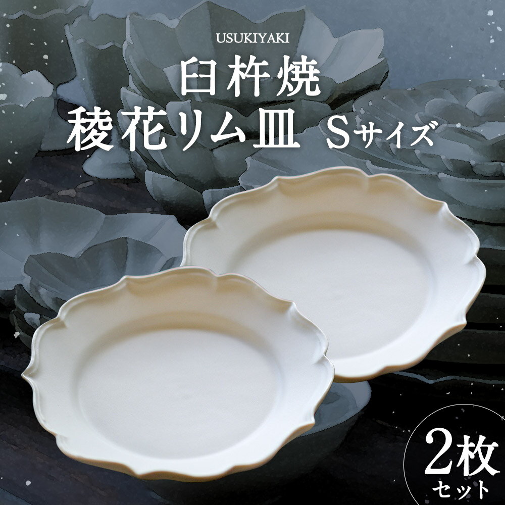 【ふるさと納税】臼杵焼 白磁稜花リム皿 Sサイズ 2枚セット 直径約16cm 高さ3cm 食器 皿 お皿 プレート シンプル 白 ホワイト 手作り ハンドメイド 送料無料