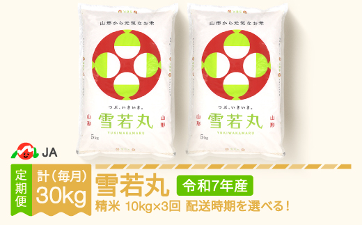 米 雪若丸 毎月定期便 10kg×3回 精米 令和7年産 2025年産 2026年5月下旬～ ja-ywxxa10-m5to7c