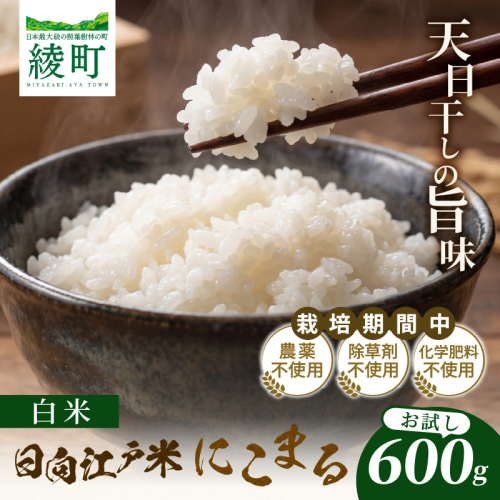 天日干し仕上げの日向江戸米（にこまる）お試し パック 計600g【白米】国産米 ブランド米 農薬不使用 化学肥料不使用 無農薬 ごはん ご飯 おにぎり お弁当 使い切りタイプ 和食 主食 人気 おすすめ 宮崎県 綾町 送料無料_A0038-017