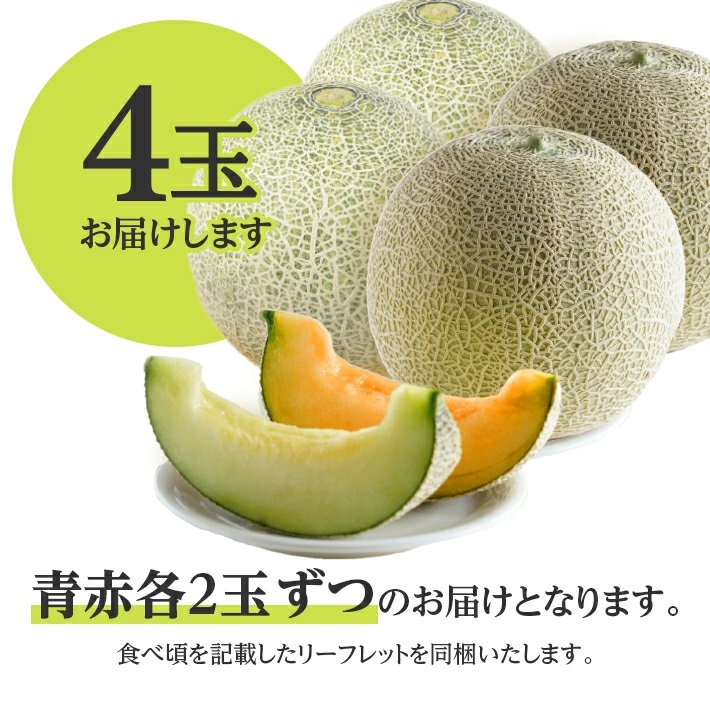 SB0691　メロン食べ比べ『品種おまかせ(青肉・赤肉)メロン 』　約5kg 計4玉(各2玉入)