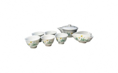 高級 宇治玉露 ＆ 茶器 セット (仁和の花100g) 缶入り 海峰窯 絵付け 茶器 急須 湯冷まし 茶碗 小川武治茶舗 コラボ商品 茶碗 セット 茶葉 お茶 日本茶 国産 京都府【091】