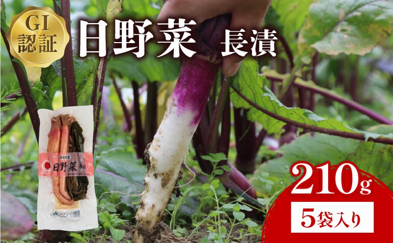
            日野菜漬 長漬（ 210g × 5袋入り ）漬物 漬け物 惣菜 おかず ご飯 の お供 白米 にあう つけもの 甘酢漬け 伝統 野菜 お家用 贈答 贈り物 ギフト 蕪 滋賀県 日野町 ふるさと納税
          