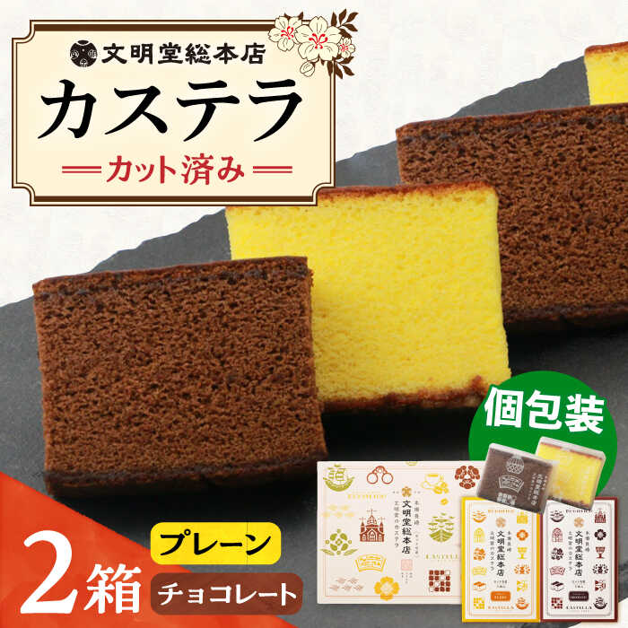 【ふるさと納税】【お中元対象】【小分けで食べやすい】カット包装カステラ 2箱入 （プレーン・チョコレート） ≪小値賀町≫ 【株式会社文明堂総本店】 カステラ かすてら 長崎カステラ 菓子 お菓子 和菓子 常温 贈答 カット 袋 個包装 ギフト 贈り物 高評価 人気 [DBF014]