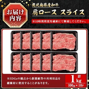 鹿児島県産和牛肩ロース スライス(計1kg) スライス 冷凍 和牛【小迫ストアー】A721