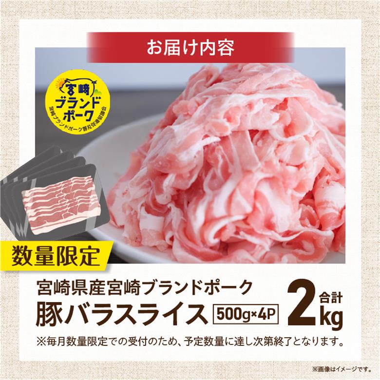 【毎月数量限定受付】国産 豚 みやざきブランドポーク バラスライス　2キロ（国産 豚肉 豚バラ肉 生姜焼き 焼肉 スライス 限定 小分け 宮崎 冷凍）