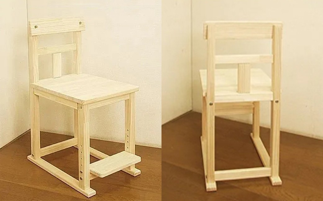 ハンドメイド パイン材 学習机用椅子 ステップ付チェア ナチュラル色