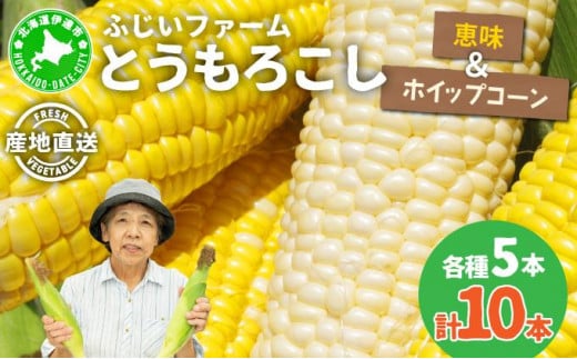北海道産 とうもろこし 計10本 恵味 ホイップコーン トウモロコシ とうきび イエロー ホワイト コーン スイートコーン 旬 新鮮 産地直送 野菜 めぐみ ふじいファーム 送料無料 北海道 伊達　 伊達市 　お届け：2025年7月下旬～10月上旬