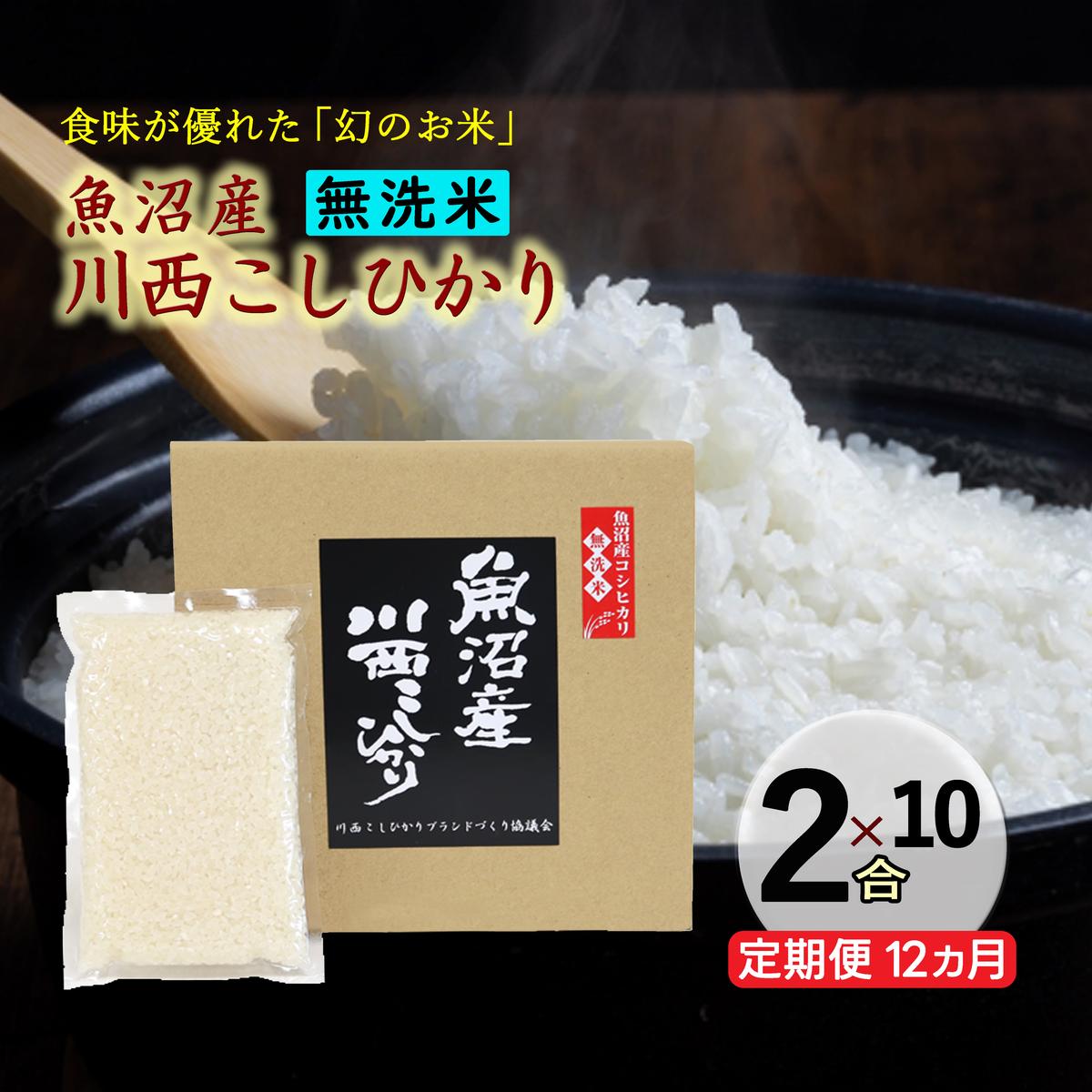 【定期便／全12回】無洗米 魚沼産こしひかり2合×10袋