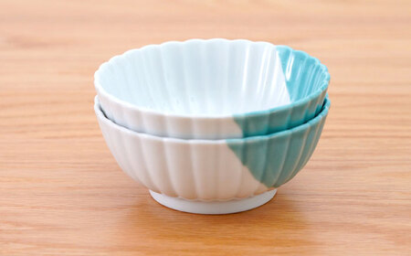 【波佐見焼】花しのぎ 小鉢 ハーフカラー ミント2点セット【団陶器】[PB204]