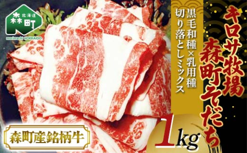 【3月発送】北海道森町産銘柄牛【キロサ牧場森町そだち】 切り落としミックス1kg mr1-0746-3