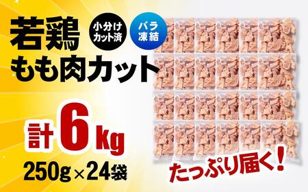 2月発送　バラ凍結！宮崎県産若鶏 鶏肉 もも肉カット 6kg（250g×24）IQF加工 小分け＜2.6-6＞
