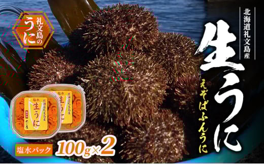 北海道 礼文島産 生うに (えぞばふんうに) 塩水パック 100g×2 生ウニ 塩水うに 魚貝類 雲丹