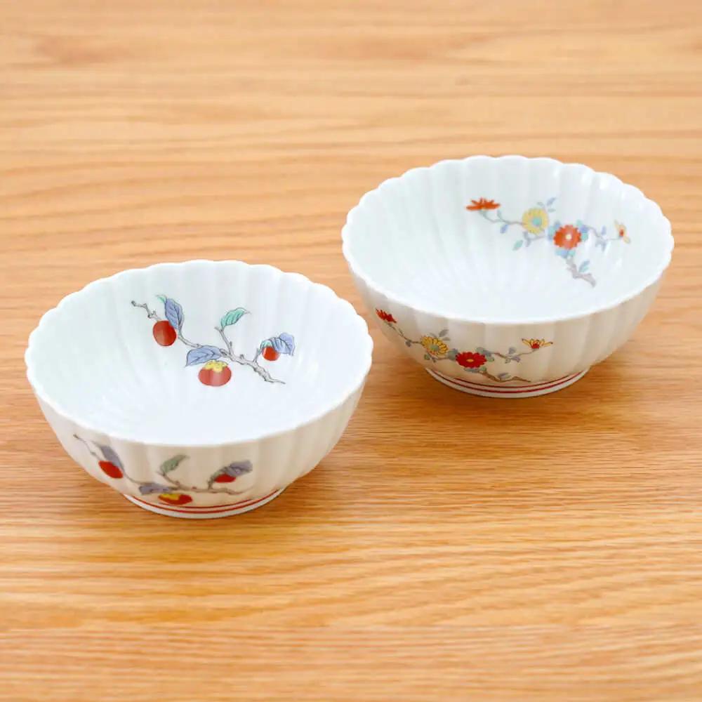 【波佐見焼】花しのぎ 錦小鉢 2柄 セット 柿・菊【団陶器】[PB207]