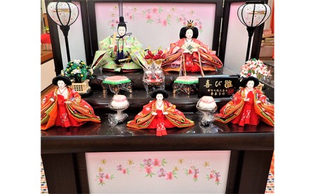 雛人形　京三五5人「焼桐刺繍桜」オリジナル収納箱　No.35-804 インテリア 装飾品 お雛様 