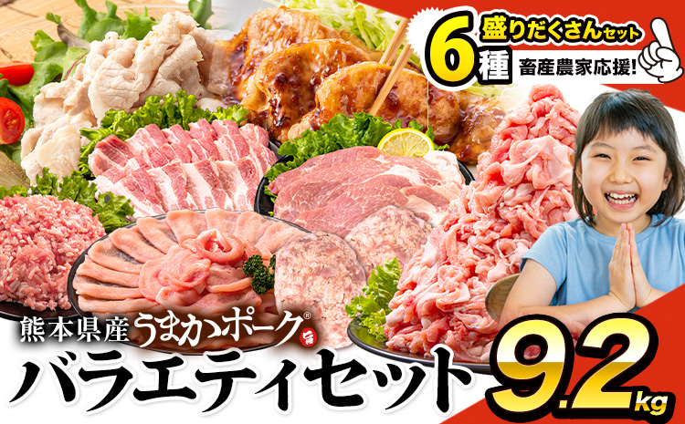 ＼畜産農家応援／豚肉 うまか ポーク バラエティ セット 9.2kg 豚肉 しゃぶしゃぶ 切り落とし 《11月出荷予定》 豚ロース バラ 豚バラ スライス 以上 定期便 真空 お楽しみセット 不揃い 数量限定 簡易包装 冷凍配送 小分け  豚肉