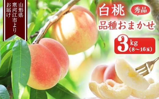 
            《先行予約》令和8年産 山形の白桃 秀品 3kg（8 - 16玉） 品種おまかせ 2026年産 山形県産【2026年8月上旬頃から9月下旬頃発送予定】※ 配送不可 沖縄・離島　016-B-MM012
          