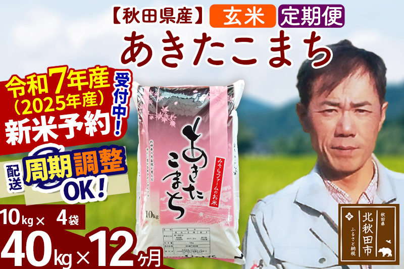 ※令和7年産 新米予約※《定期便12ヶ月》秋田県産 あきたこまち 40kg【玄米】(10kg袋) 2025年産 お届け周期調整可能 隔月に調整OK お米 みそらファーム