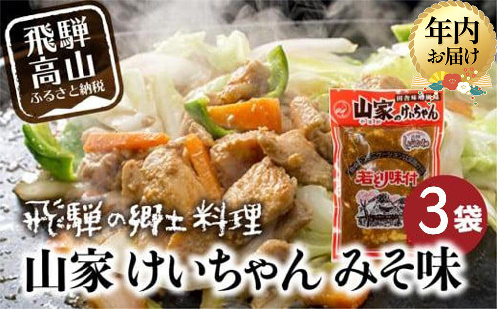【12月配送】飛騨の郷土料理 山家けいちゃん みそ味×3袋 | 年内発送 食卓のあと一品に！ 鶏ちゃん ケイちゃん 鶏肉 味付け肉 郷土料理 野菜炒め 簡単調理 おいしい 飛騨高山 (株)ファミリーストアさとう CY009VC12
