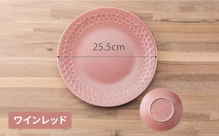 【美濃焼】フラワースタンプシリーズ 丸皿 5色セット（ベージュ/グリーン/ネイビー /グレー/ワインレッド）【うつわやさんーカネ忠】皿 ワンプレート ランチ プレート 美濃焼 セット デザート インテ