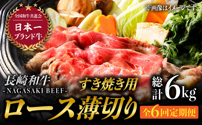 
【6回定期便】ロース薄切り (すき焼き用 / 500g×2) 計6kg ローススライス すきやき 霜降り すき焼き肉 赤身 和牛 牛肉 東彼杵町/有限会社大川ストアー [BAJ053]
