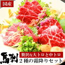 【ふるさと納税】極上の霜降り 2種とろとろ醍醐味 馬刺しセット 合計250g 中とろ (150g) 大トロ (100g) 専用醤油 (80ml) 霜降り 馬刺し 馬刺 刺身 醤油 馬 食べ比べ 冷凍 国産 熊本県 送料無料