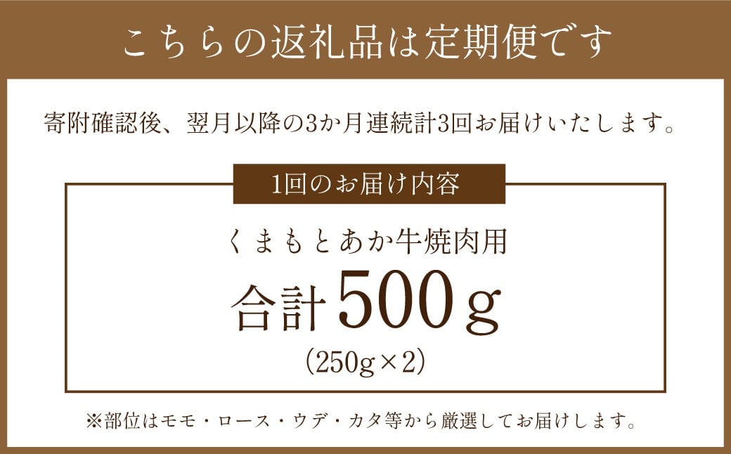 【3か月連続定期便】くまもとあか牛焼肉 500g×3回