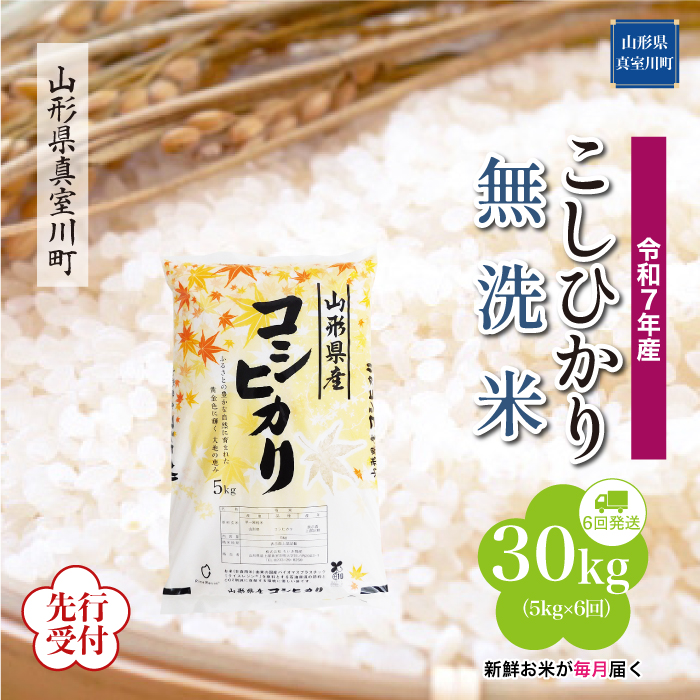 ＜令和7年産米先行受付＞ 真室川町産 こしひかり 【無洗米】30kg定期便 (5kg×6回)　配送時期指定できます！