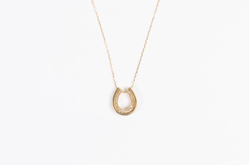 0.3ct K18YG 二連馬蹄ネックレス HY-1