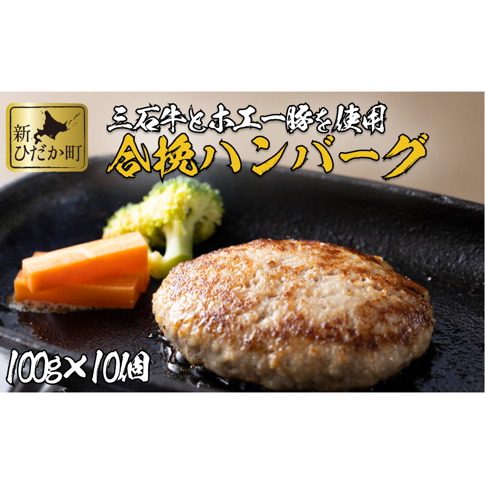 北海道産 黒毛和牛 みついし牛 と ホエー豚 ハンバーグ 計 1kg （ 100g × 10個 ）