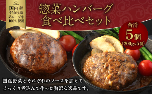 えびの高原 惣菜ハンバーグ食べ比べセット 5パック 合計1kg 200g×5パック お肉 肉 惣菜 温めるだけ パック 成長ホルモン不使用 レンジ対応 送料無料<br><br>