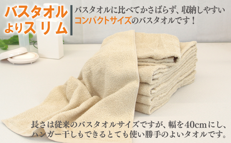 ミニバスタオル 5枚（ベージュ）【40cm×120cm 500匁 国内製造 泉州タオル フェイスタオル 以上 バスタオル 未満 吸水 普段使い シンプル 日用品 家族 ファミリー】 099H2930