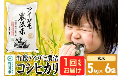 【玄米】令和7年産 有機アイガモ農法コシヒカリ 30kg（5kg×6袋）金井農園 [こしひかり コシヒカリ 玄米 お米 1回だけ 1回のみ]