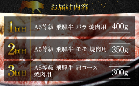 A5 飛騨牛 焼肉 3回 定期便 焼肉 トキノ屋食品