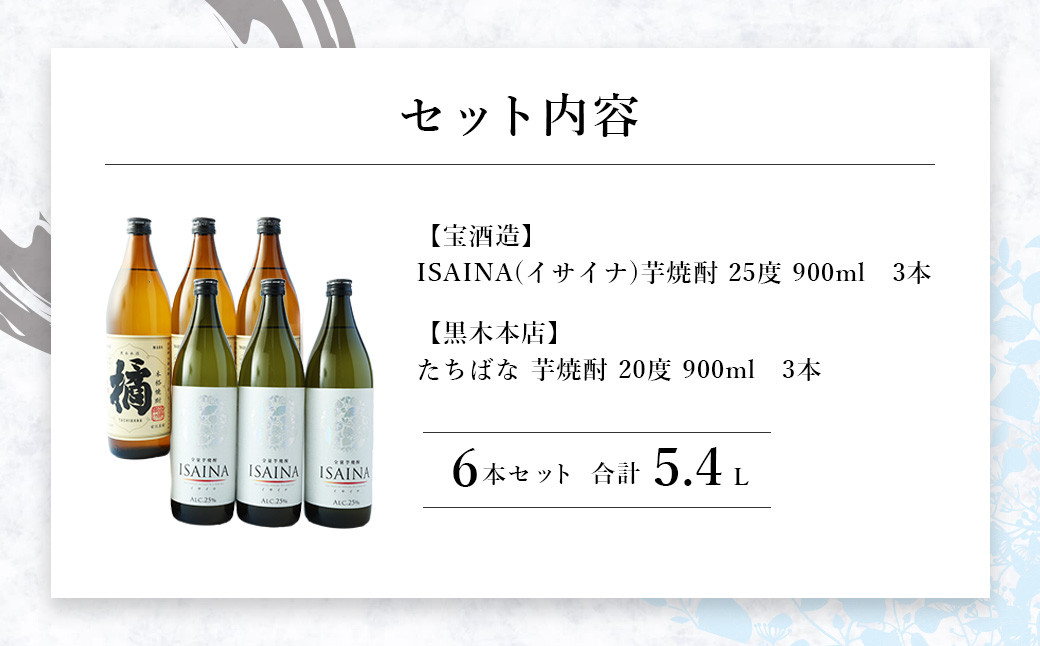 ＜ 黒木本店 と 宝酒造 「黒壁蔵」の 芋焼酎 900ml 6本 セット ＞