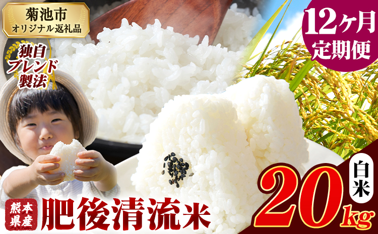 【12ヶ月定期便】熊本県産 肥後清流米 白米 20kg ブレンド米 熊本県産 ふるさと納税 精米 米 こめ ふるさとのうぜい コメ お米 おこめ《お申込み翌月から出荷》---300-5118---