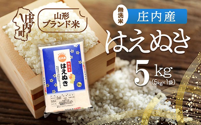 庄内産 はえぬき 無洗米 5kg 令和7年産 2025年産 ブランド米 米 国産 単一原料米 山形 庄内平野 コシヒカリの原点、亀の尾発祥の地 庄内