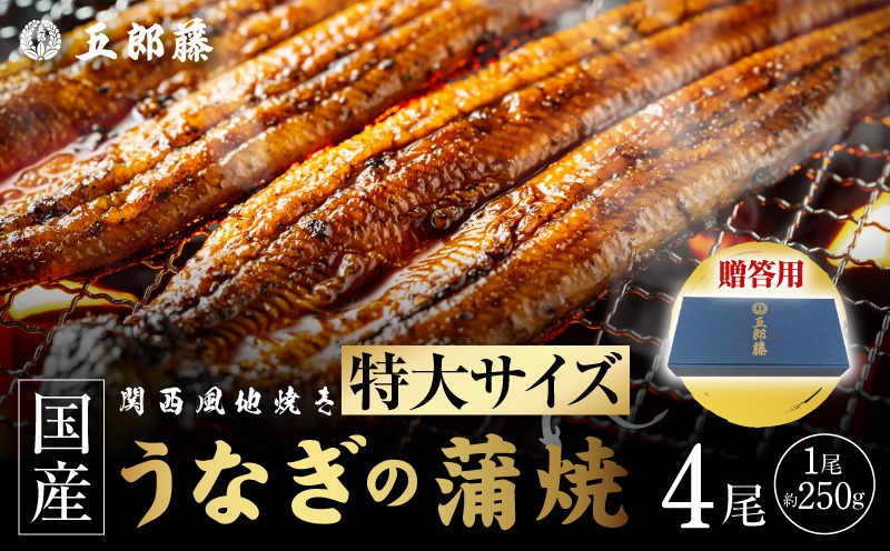 099H5089 【贈答用】国産有頭旨鰻 250g×4尾 特大サイズ【関西風地焼き 老舗 五郎藤 うなぎ 1kg 小分け unagi ひつまぶし 簡単調理】