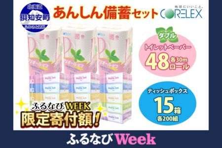 【ふるなびWEEK対象】北海道産 トイレットペーパー ダブル 48ロール ティッシュ ペーパー 15箱 セット まとめ買い 香りなし ボックス ティッシュ 雑貨 日用品 消耗品 生活必需品 備蓄 リサイクル 箱 倶知安町 FN-Limited