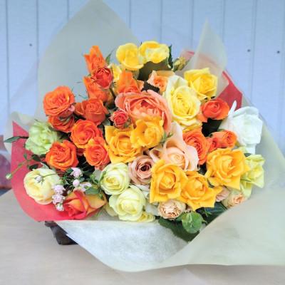 ふるさと納税 杵築市 『天使のバラ』薔薇だけのミニ丈ブーケ(黄オレンジ系)Lサイズ