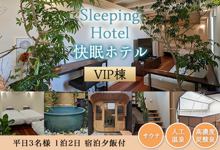 Sleeping Hotel VIP棟 平日3名様 1泊2日 宿泊夕飯付チケット【 宿泊券 茨城宿泊券 下妻宿泊券 体験宿泊券 ホテル宿泊券 】