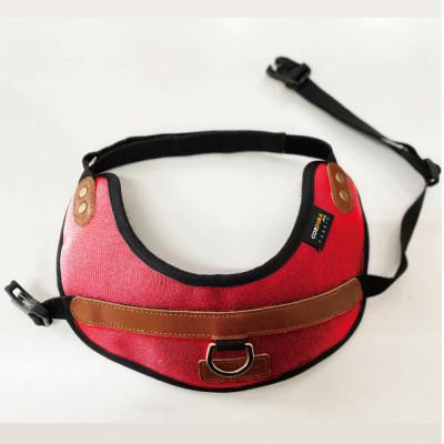 ふるさと納税 守谷市 【中型犬用】ハーネス　コーデュラ×本牛革(レッド×ブラウン革)