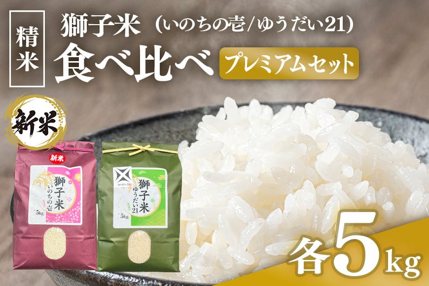 
            【令和6年産】獅子米 プレミアム セット 精米 10kg ( いのちの壱 5kg ゆうだい21 5kg ) 2種類 家庭用 贈答用 お取り寄せ ギフト お米 米 おこめ 茨城県 石岡市 (B02-030) 
          