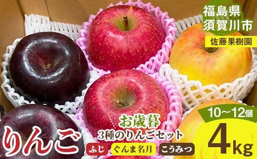 りんご ＜佐藤果樹園＞ 御歳暮 3種のりんごセット 4kg 10～12個 F7X-0217