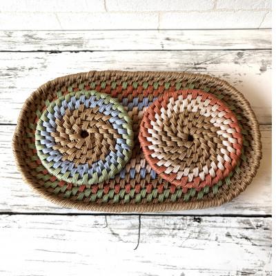 ふるさと納税 掛川市 紙バンドで作ったトレー(1枚)とコースター(2枚)【ベージュ】 |  | 01