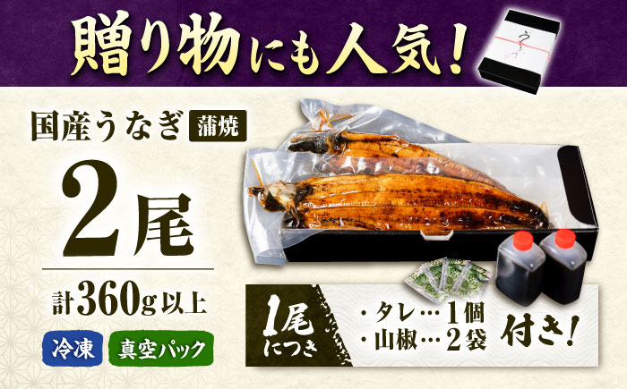 九州産 国産うなぎ 蒲焼 2尾 計360g以上（タレ・山椒付き） 丸安/ 吉野ヶ里町 [FAD023]