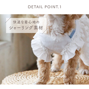 フラワーレースサロペットワンピース  デニム 花柄レース ドッグウェア 小型犬【ココアトワ(cocoAtoi)】 Ｌ